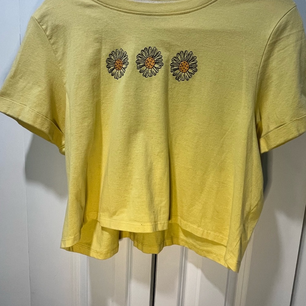 Sunny Yellow Crop Top with Daisy Embroidery